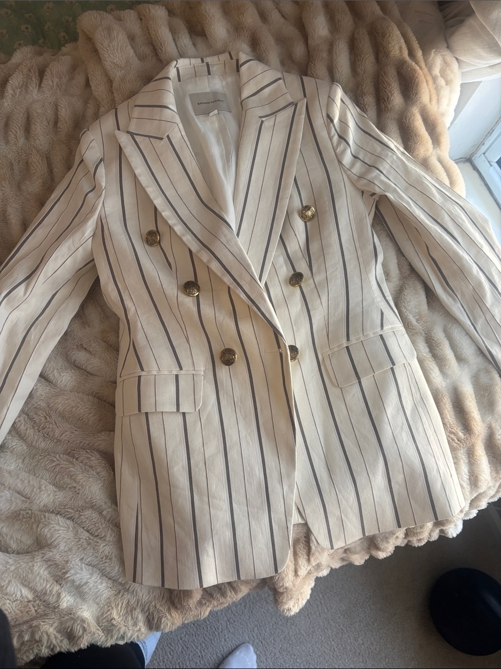Banana republic Double-Breasted Striped Blazer Jacket - Cream with brown Stripes